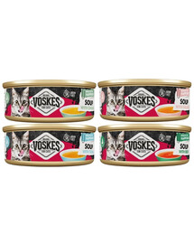 VOSKES Soup Mix smaków 4x50 g zupa z wołowiną, kurczakiem, łososiem i tuńczykiem dla kotów