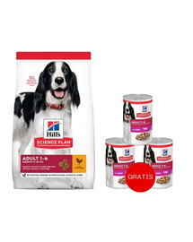 HILL'S Science Plan Adult Medium breed sucha karma z kurczakiem 14 kg + 3 puszki GRATIS