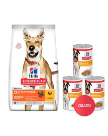 HILL'S Canine Adult 1+ Performance kurczak 14 kg dla aktywnych psów + 3 puszki mokrej karmy HILL's GRATIS