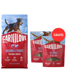 CARNILOVE Active Dog Salmon & Turkey Adult Small Breeds 12 kg łosoś i indyk dla psów małych ras + CARNILOVE Dog Soft Snack Salmon Small Bite 2x200g GRATIS