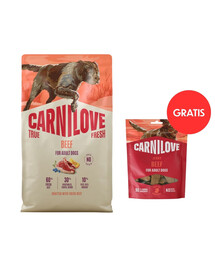 CARNILOVE True Fresh Dog Beef Adult 4 kg ze świeżą wołowiną dla psów + CARNILOVE Dog Jerky Beef Fillet 100g GRATIS