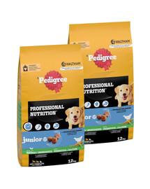 PEDIGREE Professional Nutrition Junior z Drobiem i Warzywami 2 x 12 kg dla szczeniąt ras średnich i dużych