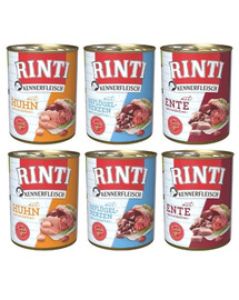 RINTI Kennerfleisch Mix smaków serca drobiowe, kurczak i serca drobiowe 6x400 g