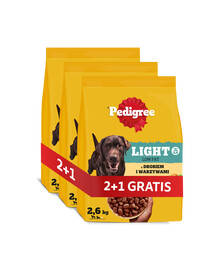 PEDIGREE Adult Light z drobiem i warzywami 3 x 2,6 kg niskokaloryczna sucha karma dla psów 2+1 GRATIS
