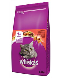 WHISKAS Adult ar liellopu gaļu 3,8 kg sausā barība kaķiem