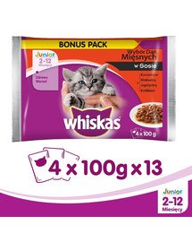 Whiskas barība kaķēniem ar gaļu mērcē 4 X 0,1 kg X 13