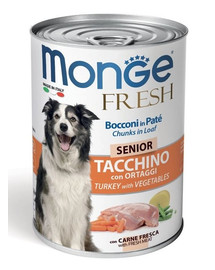 MONGE Fresh Suņu barība suņiem Senior tītars mīklā 400g