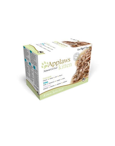 APPLAWS Cat Tin Multipack Kitten Selection mitrā barība kaķēniem, mix ar zivīm un vistas gaļu 4x (6x70g)