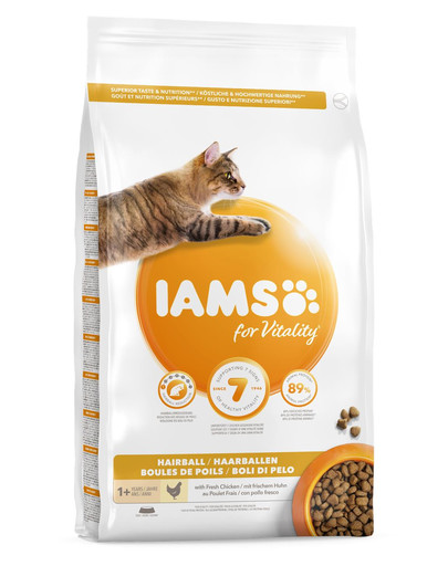 IAMS For Vitality Hairball 1,5 kg sausā barība pieaugušiem kaķiem, pret spalvu kamoliem