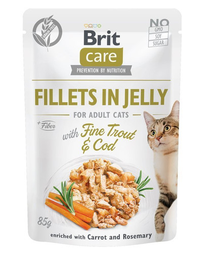 BRIT Care Cat Fillets in Jelly with Fine Trout & Cod 85 g Menca un forele