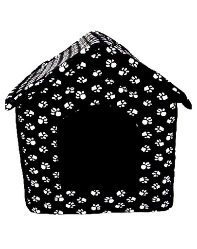 PETS BED būda - guļvieta suņiem, melna ar ķepu apdruku 47 x 34 cm