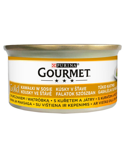 GOURMET Gold ar vistas gaļu un aknām mērcē 24x85g mitrā kaķu barība