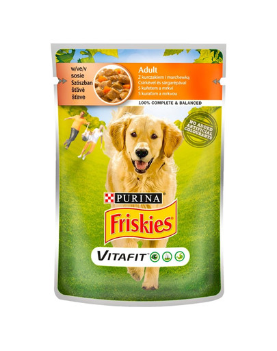 FRISKIES Vitafit Adult su vištiena ir morkomis padaže 100g drėgnas šunų maistas