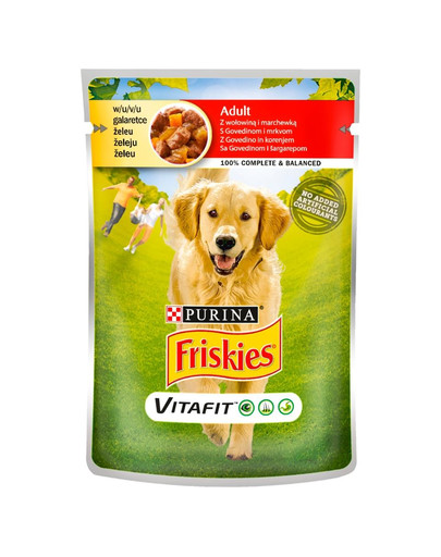 FRISKIES Vitafit Adult ar liellopu gaļu un burkāniem 20x100g mitra barība suņiem