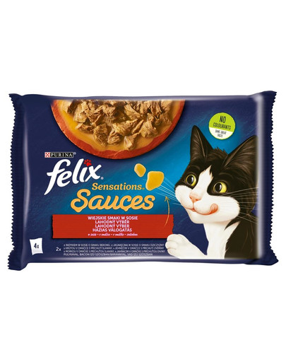 FELIX Sensations Sauce Lauku garšas (tītara un bekona, jēra un brieža gaļas) 4x85g mitra kaķu barība