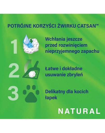 CATSAN Natural 8 L Dabīgs māla kaķa pakaišs, kas likvidē smakas un veido gabaliņus, salipšanu