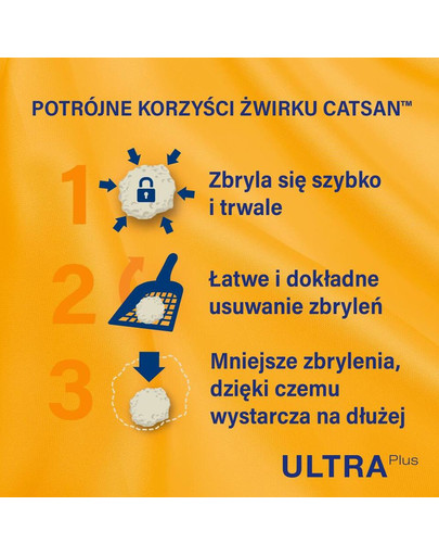 CATSAN Ultra Plus 15 L Dabīgs māla kaķa pakaišs, kas likvidē smakas un veido gabaliņus, salipšanu