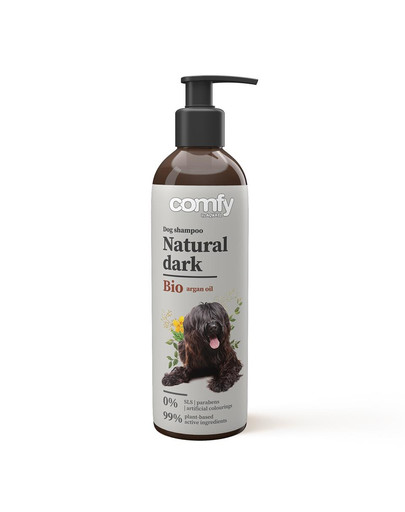 COMFY Natural Dark 250 ml šampūns, kas izceļ kažoka tumšo krāsu.