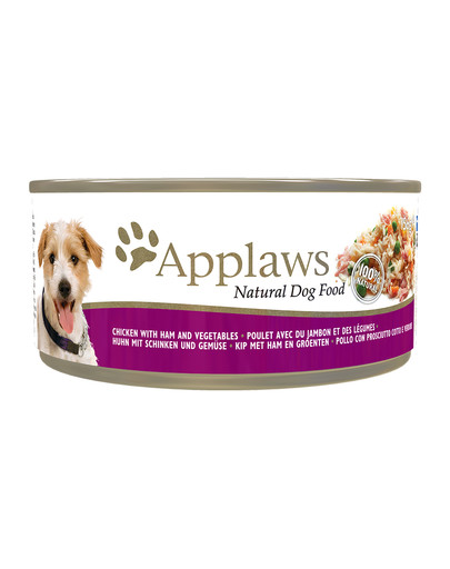 APPLAWS 156 g suņu barība ar vistas gaļu + šķiņķi + dārzeņiem konservu kārbā