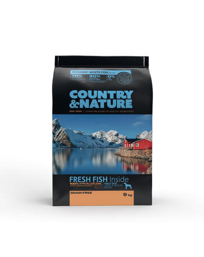 DR PETCARE Country&Nature Ocean White Fish Recipe 9 kg barība vidēju un lielu šķirņu suņiem Baltās jūras zivis