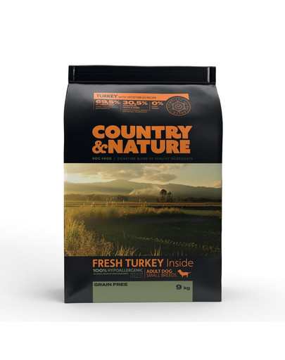 DR PETCARE Country&Nature Turkey with Vegetables Recipe Barība maziem suņiem ar tītaru gaļu un dārzeņiem 9kg