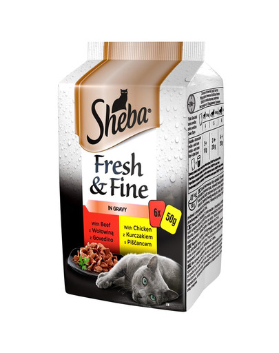 SHEBA Fresh & Fine mitrā kaķu barība mērcē ar vistu, mājputnu, tītaru 72 x 50 g