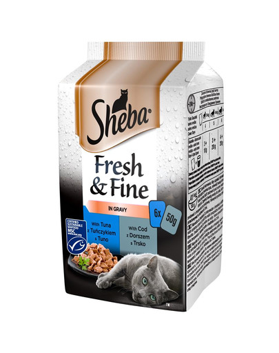 SHEBA Fresh & Fine mitrā kaķu barība mērcē ar vistu, mājputnu, tītaru 72 x 50 g
