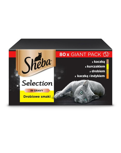 SHEBA Selection Mājputnu gaļas aromatizēti maisiņi mērcē 80 x 85g pīle, vista, mājputni, tītars
