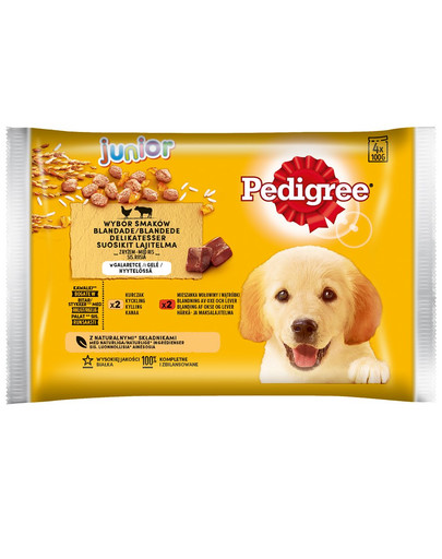 PEDIGREE Junior konservuotas maistas šuniukams su vištiena, jautiena ir ryžiais 4x100 g