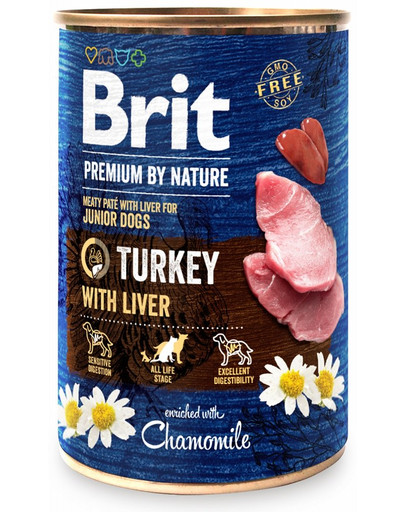 BRIT Premium by Nature 6 x 400 g mitrā barība kucēniem ar tītaru gaļu un aknām