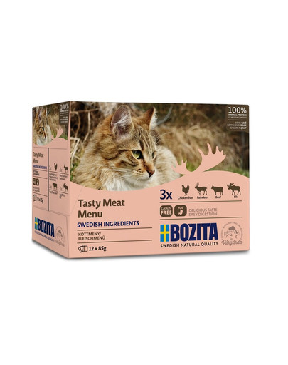 BOZITA Multikārba Gaļas ēdienkarte kaķu barība želejā 12 x 85 g