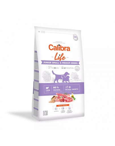 CALIBRA Dog Life Junior jēra gaļa 12 kg maziem un vidēja lieluma kucēniem