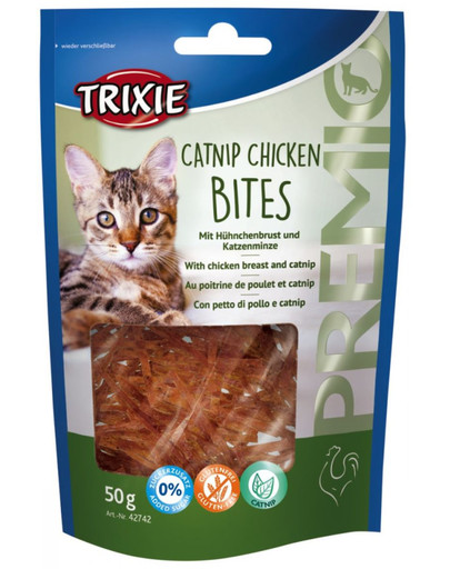 TRIXIE Catnip Chicken Bites kārums kaķiem ar vistas krūtiņu un kaķumētru 50 g.