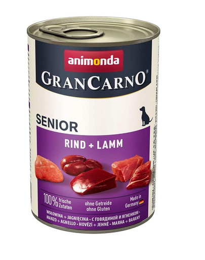 Animonda Grancarno Senior 400 g konservi pieaugušiem suņiem ar jēra un teļa gaļu