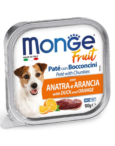 MONGE Fruit Dog Pastēte suņiem ar pīli un apelsīnu 100g