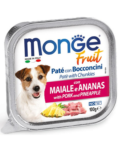 MONGE Fruit Dog Pastēte suņiem ar cūkgaļu un ananasiem 100g