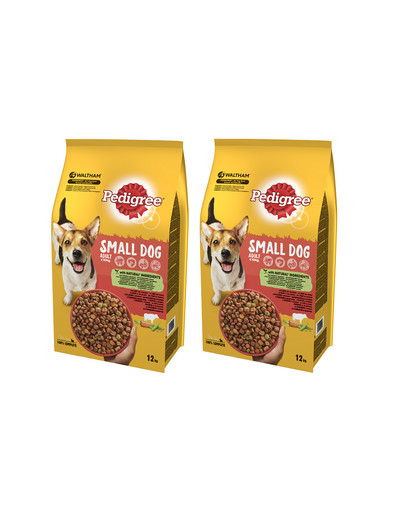 PEDIGREE Small dog Adult  (mazas šķirnes) - sausā barība su liellopu gaļu un dārzeņiem 2x12kg