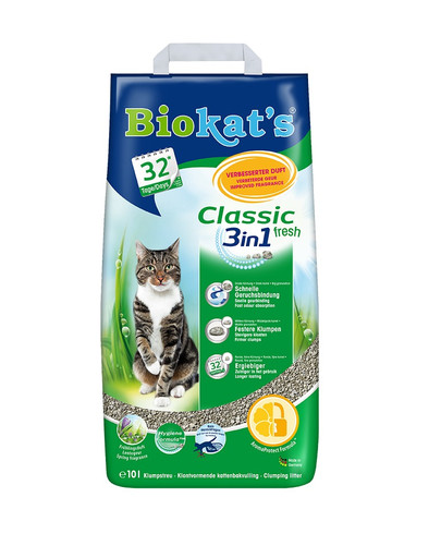 BIOKAT'S Classic 3 in 1 Bentonīta pakaiši ar svaigas zāles aromātu 10 l
