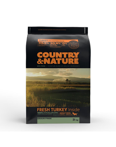DR PETCARE Country&Nature Turkey with Vegetables Recipe Mazo šķirņu suņu barība ar tītaru un dārzeņiem 3kg