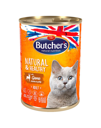 BUTCHER'S Natural&Healthy Cat ar brieža gaļas gabaliņiem želejā 400 g