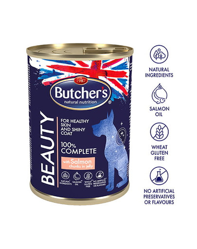 BUTCHER'S WCD Blue+ Beauty konservi ar laša gabaliņiem želejā 400 g