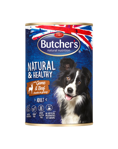 BUTCHER'S Natural&Healthy Dog ar brieža un liellopa gaļas gabaliņiem mērcē 400 g