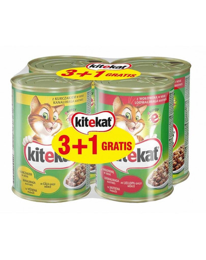 KITEKAT курица/говядина 4 x 0,4 кг 3 + 1 бесплатно