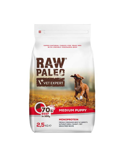 VETEXPERT Raw Paleo liellopu gaļa 2,5kg vidēja lieluma kucēniem