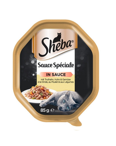 SHEBA Sauce Speciale 85 g su kalakutiena, vištiena ir daržovėmis - šlapias maistas katėms