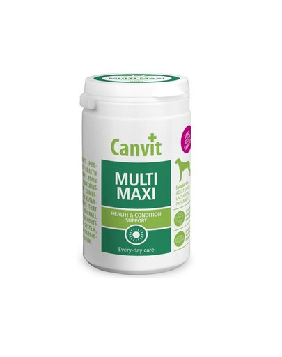 CANVIT Dog Multi Maxi 230g palīdz uzturēt veselību, imūnsistēmu, atmiņu, sirds un asinsvadu sistēmu.