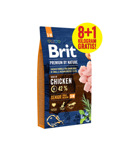 BRIT Premium By Nature ar vistas gaļu vecākiem mazo un vidējo šķirņu suņiem S+ M 8 kg + 1 kg Bezmaksas