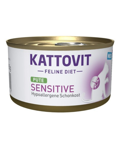KATTOVIT Feline Diet Sensitive   ar tītaru gaļu 85 g, jutīgiem kaķiem ar noteiktām pārtikas alerģijām.
