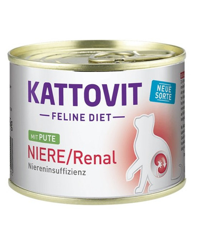 KATTOVIT Feline Diet NIERE/RENTAL   kaķu diēta ar tītara gaļu 185 g nieru darbības traucējumu/nieru mazspējas gadījumā.