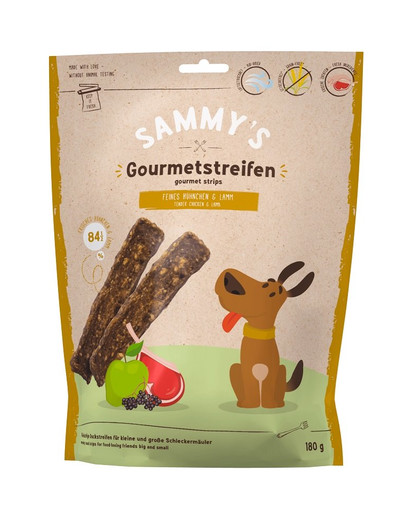 BOSCH SAMMY’S Gourmet Stripes Vistas un jēra gaļas sloksnes 180 g